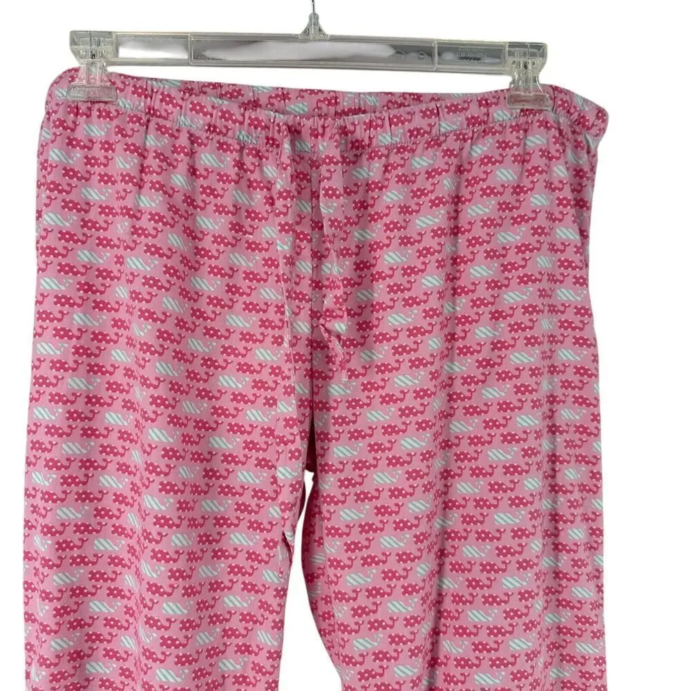 Vineyard Vines Pajama Bottoms Pink Womens Size M Cotton Whale Dot Pattern Lounge